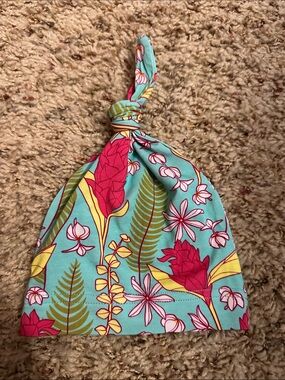 Turquoise Floral Knot Baby Hat